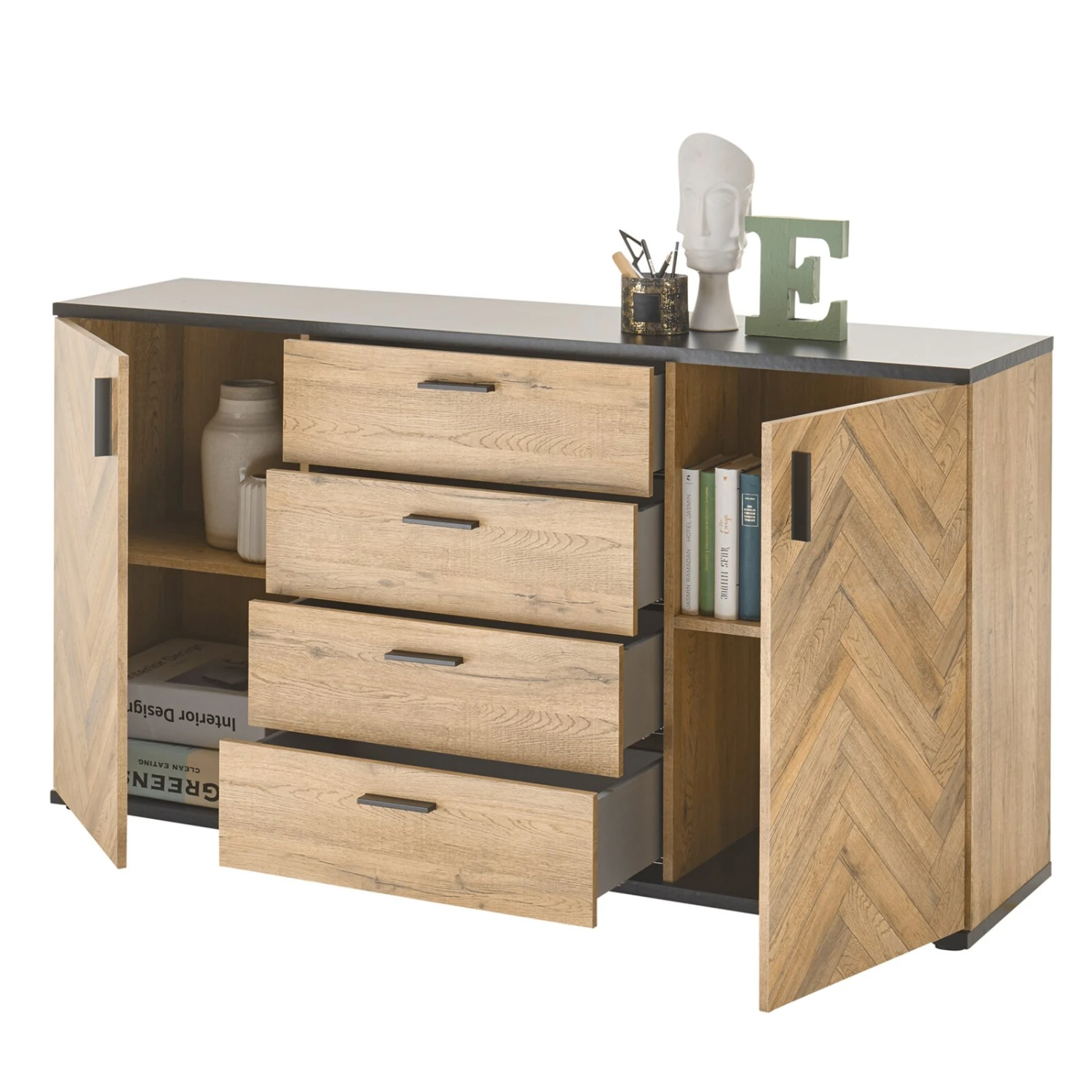 Sideboard - Bartex Eiche-grau - 4 Schubkästen - 154 cm breit 2 Sideboard - Bartex Eiche-grau - 4 Schubkästen - 154 cm breit – Bild 2