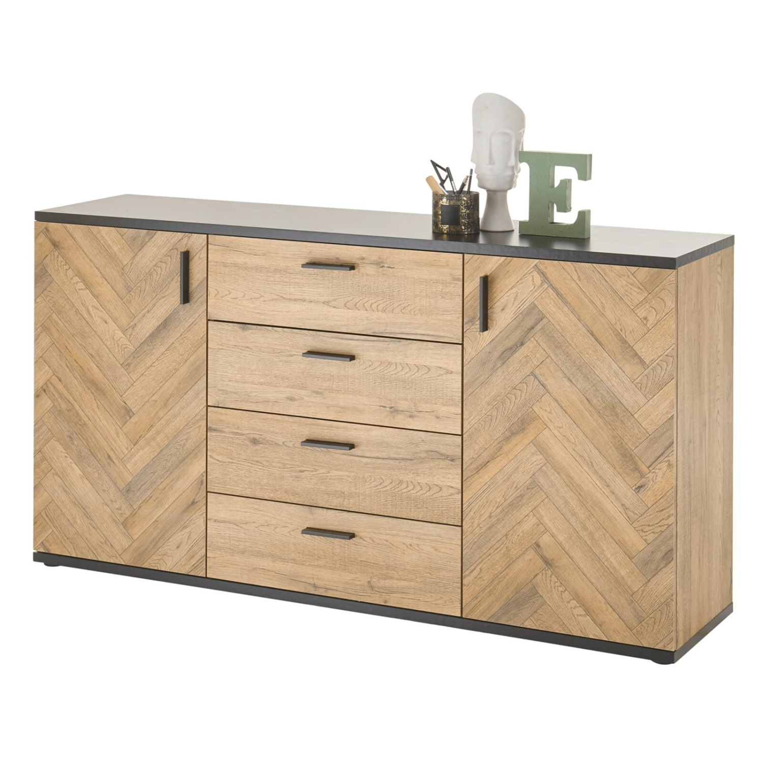 Sideboard - Bartex Eiche-grau - 4 Schubkästen - 154 cm breit 1 Sideboard - Bartex Eiche-grau - 4 Schubkästen - 154 cm breit