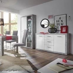 Vitrine - Beton-Optik - weiß glänzend - mit Beleuchtung 6 Vitrine - Beton-Optik - weiß glänzend - mit Beleuchtung -Esszimmer Verkaufsgeschäft 0153010100 03 1600Wx1600H