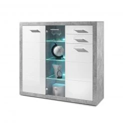 Highboard - Beton-Optik - weiß - mit Beleuchtung 7 Highboard - Beton-Optik - weiß - mit Beleuchtung -Esszimmer Verkaufsgeschäft 0153010300 09 1600Wx1600H