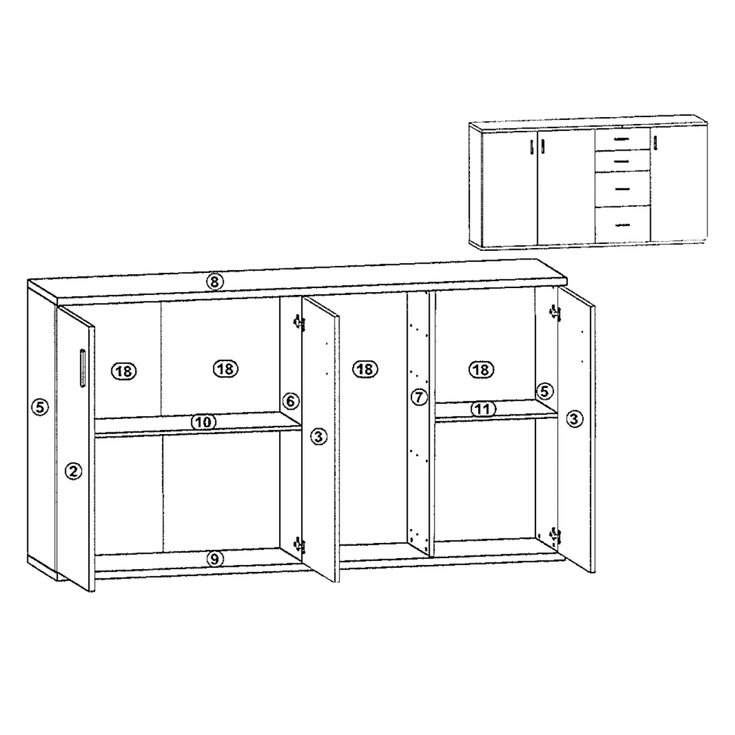 Sideboard - weiß-Beton-Optik - 160 cm breit 2 Sideboard - weiß-Beton-Optik - 160 cm breit – Bild 2