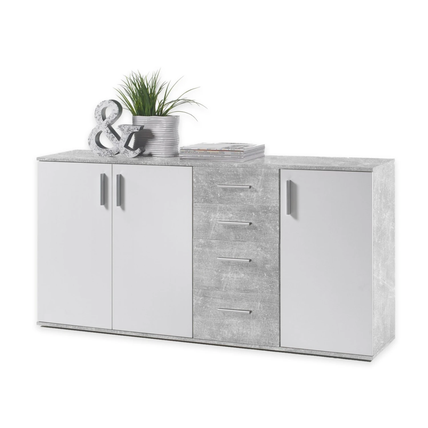 Sideboard - weiß-Beton-Optik - 160 cm breit 1 Sideboard - weiß-Beton-Optik - 160 cm breit