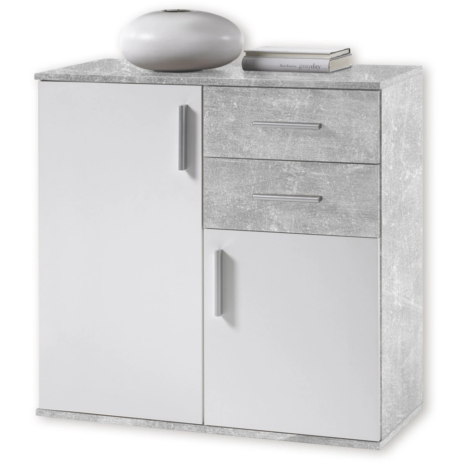 Kommode - weiß-Beton-Optik - 80 cm breit 1 Kommode - weiß-Beton-Optik - 80 cm breit