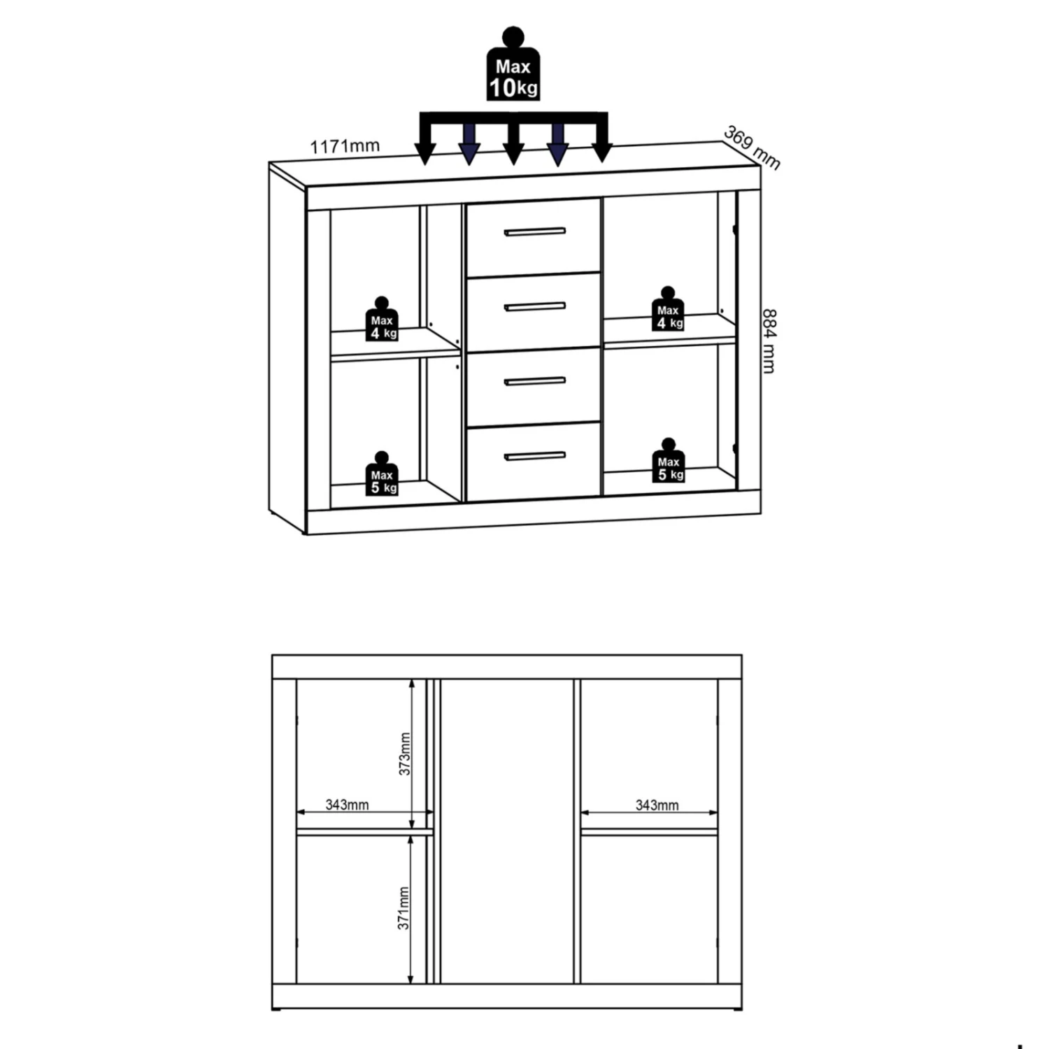 Kommode - Sonoma Eiche - weiß - 117 cm 2 Kommode - Sonoma Eiche - weiß - 117 cm – Bild 2