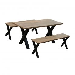 3-teilige Tischgruppe - Wotan Eiche-schwarz - teilmassiv