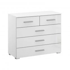 Kommode - weiß Hochglanz-alpinweiß - 5 Schubkästen - 80 cm