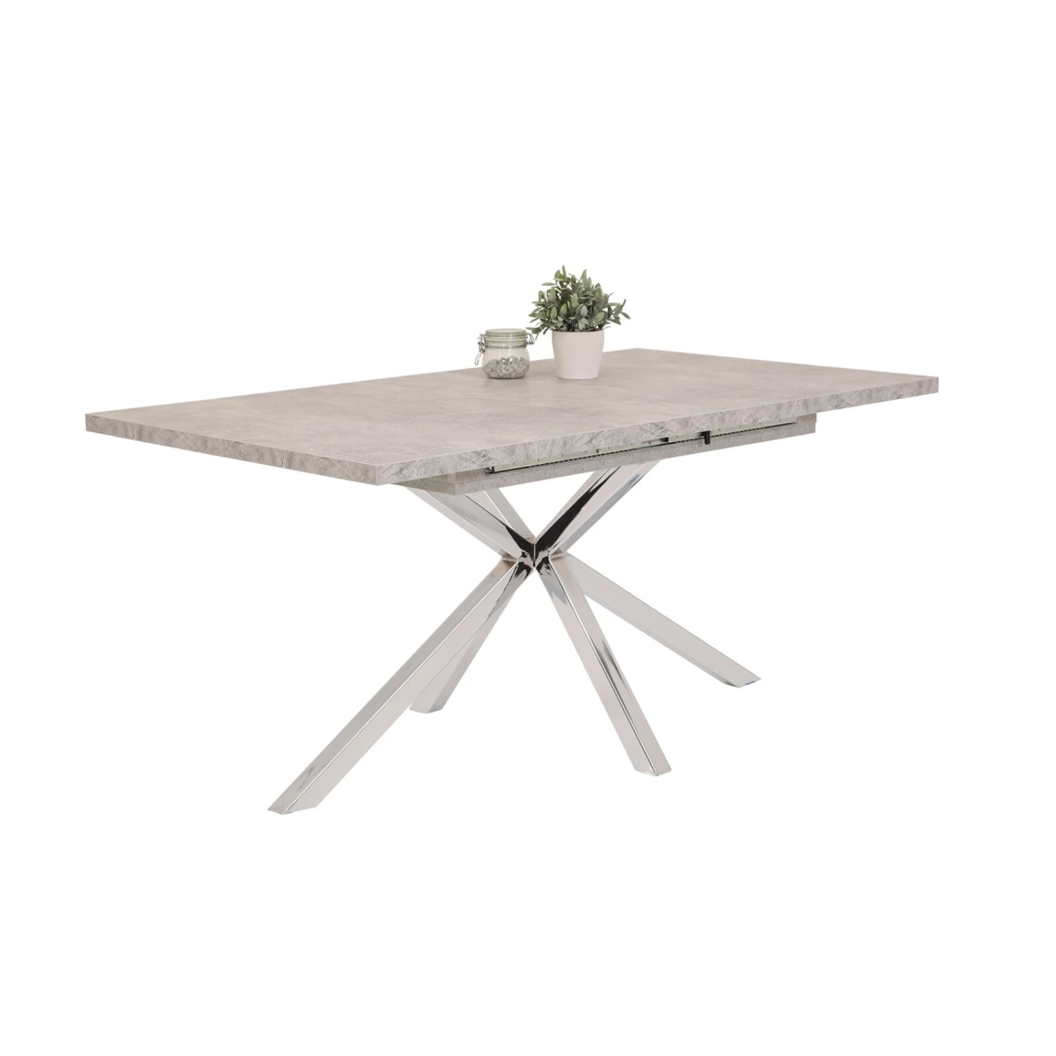 Esstisch - Betonoptik-Chrom - ausziehbar 1 Esstisch - Betonoptik-Chrom - ausziehbar