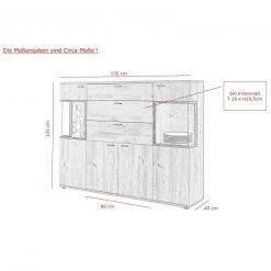 Highboard - Oldwood-Burned Wood - 155 cm breit -Esszimmer Verkaufsgeschäft 0405037201 05 1600Wx1600H