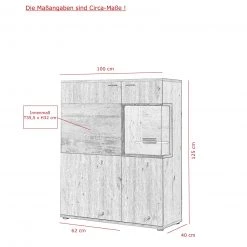 Highboard - Artisan Eiche-Burned Wood - Glas rechts - 100 cm breit -Esszimmer Verkaufsgeschäft 0405037400 05 1600Wx1600H