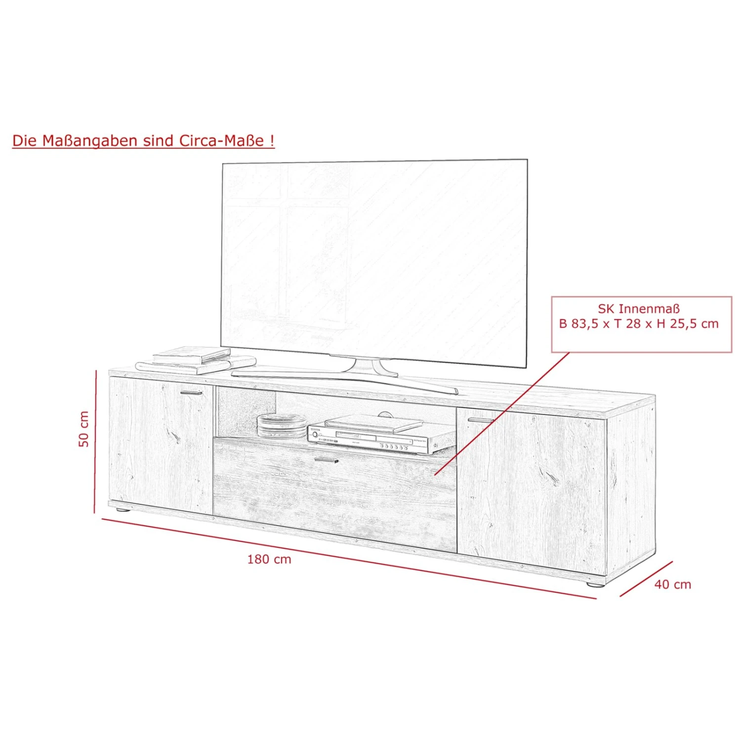 TV-Lowboard - Oldwood-Burned Wood - 180 cm breit 7 TV-Lowboard - Oldwood-Burned Wood - 180 cm breit – Bild 7