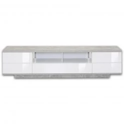 TV-Lowboard - weiß Hochglanz - Beton-Optik