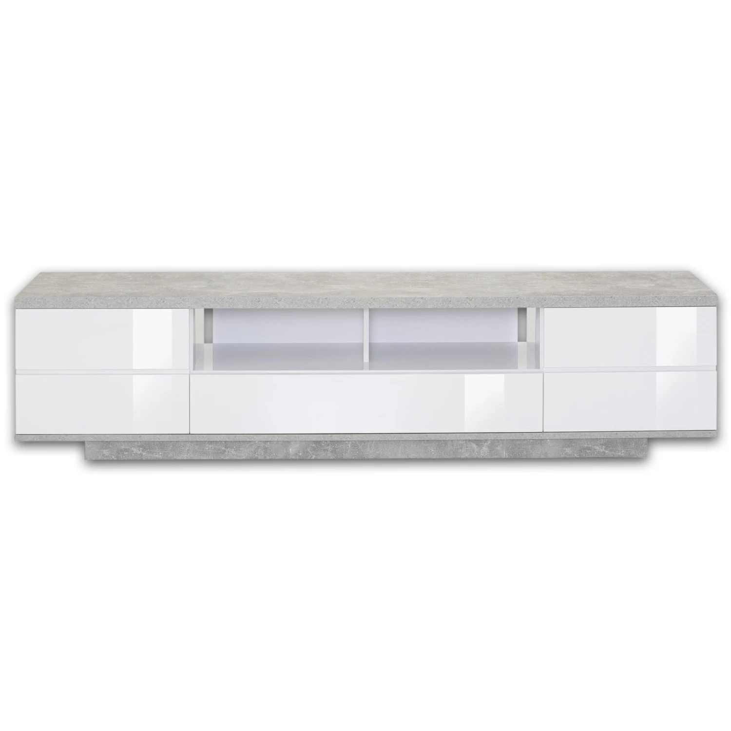 TV-Lowboard - weiß Hochglanz - Beton-Optik 1 TV-Lowboard - weiß Hochglanz - Beton-Optik