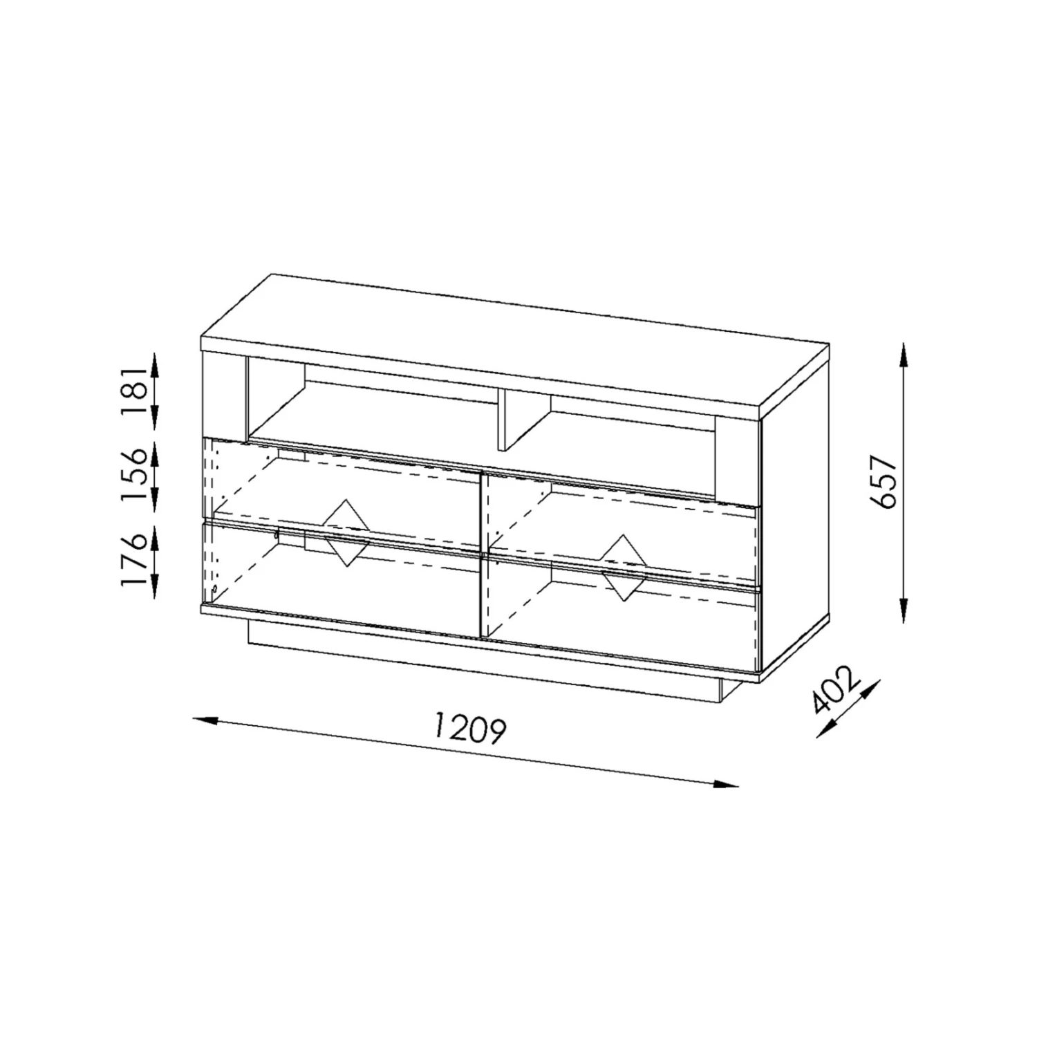 Lowboard - Riviera Eiche-weiß - 2 Gerätefächer 3 Lowboard - Riviera Eiche-weiß - 2 Gerätefächer – Bild 3