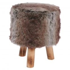 Hocker mit Kunstfellbesatz - braun - 39x32 cm