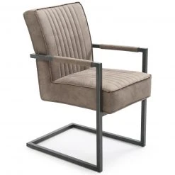 Schwingstuhl - Lederoptik - Vintage mittelbraun - Armlehnen - Federkern