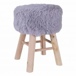 Sitzhocker - grau - Kunstfell - Kiefer