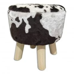Sitzhocker - schwarz-weiß - Kuhfelloptik - Kiefer