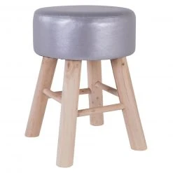 Sitzhocker - silber - Kunstleder - Kiefer