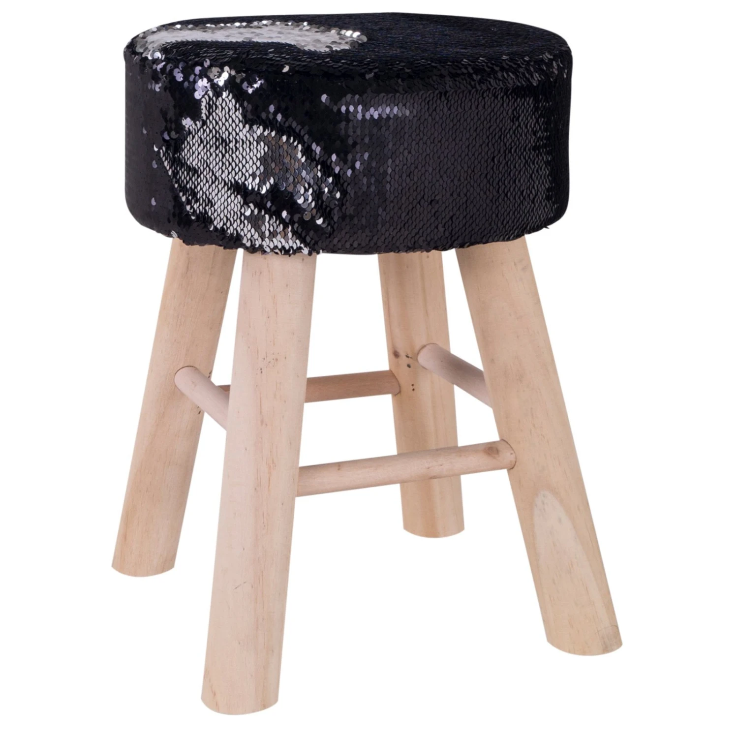 Sitzhocker - schwarz-silber - mit Pailletten - Kiefer 1 Sitzhocker - schwarz-silber - mit Pailletten - Kiefer