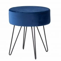 Sitzhocker - blau-schwarz - Samt - Metall