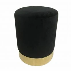 Sitzhocker - schwarz - Samt - mit Goldring