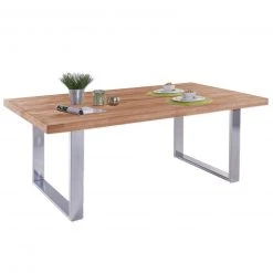 Esstisch - Kernbuche massiv - chromfarben - 160x100 cm