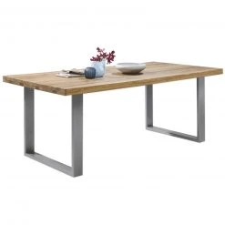 Esstisch - Wildeiche massiv - chromfarben - 200x100 cm