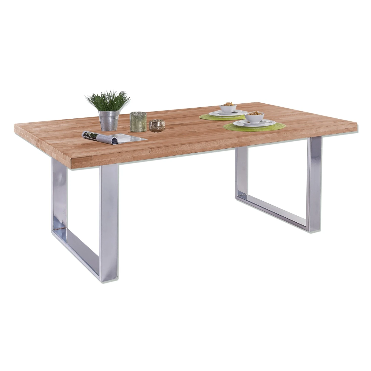 Esstisch - Kernbuche massiv - chromfarben - 200x100 cm 1 Esstisch - Kernbuche massiv - chromfarben - 200x100 cm