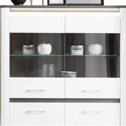 Luca Bessoni Highboardvitrine ALASSIO - weiß Hochglanz - Matera dunkel - 109 cm -Esszimmer Verkaufsgeschäft 1016018900 03 1600Wx1600H
