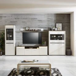 Luca Bessoni Highboardvitrine ALASSIO - weiß Hochglanz - Matera dunkel - 109 cm -Esszimmer Verkaufsgeschäft 1016018900 06 1600Wx1600H