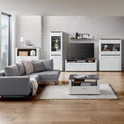 Luca Bessoni Highboardvitrine ALASSIO - weiß Hochglanz - Matera dunkel - 109 cm -Esszimmer Verkaufsgeschäft 1016018900 07 1600Wx1600H