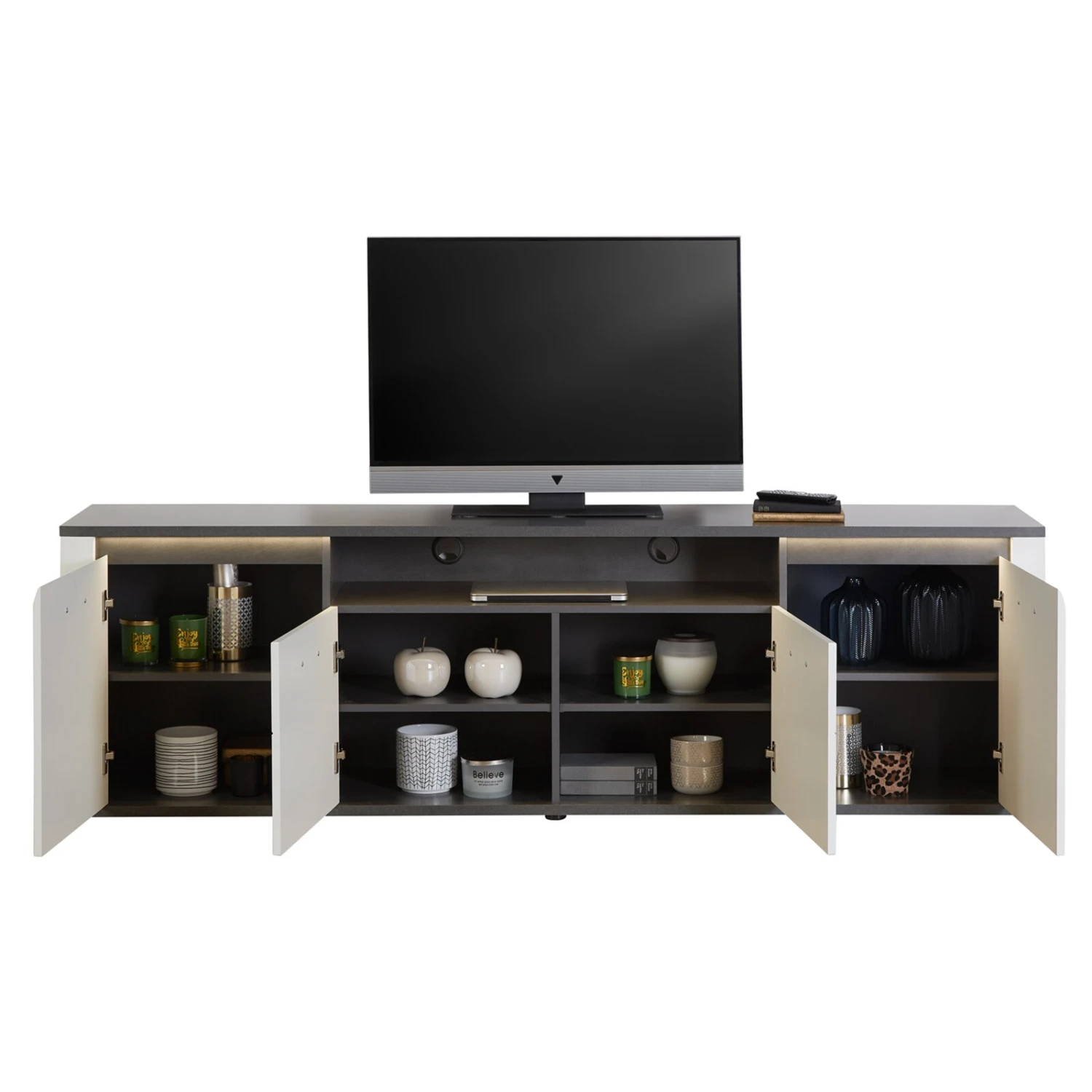 Luca Bessoni Lowboard ALASSIO - weiß Hochglanz - Matera dunkel - 204 cm 2 Luca Bessoni Lowboard ALASSIO - weiß Hochglanz - Matera dunkel - 204 cm – Bild 2