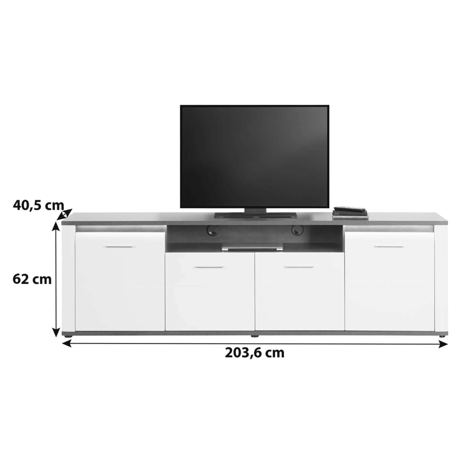 Luca Bessoni Lowboard ALASSIO - weiß Hochglanz - Matera dunkel - 204 cm 5 Luca Bessoni Lowboard ALASSIO - weiß Hochglanz - Matera dunkel - 204 cm – Bild 5