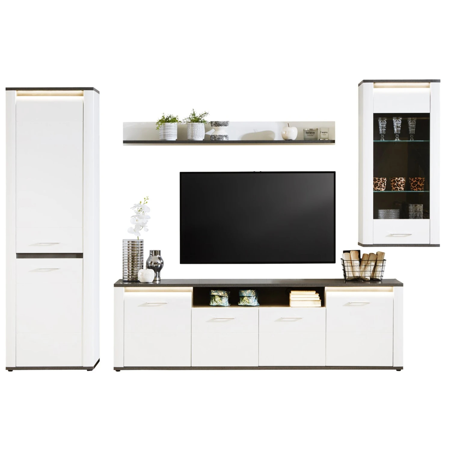 Luca Bessoni Lowboard ALASSIO - weiß Hochglanz - Matera dunkel - 204 cm 6 Luca Bessoni Lowboard ALASSIO - weiß Hochglanz - Matera dunkel - 204 cm – Bild 6