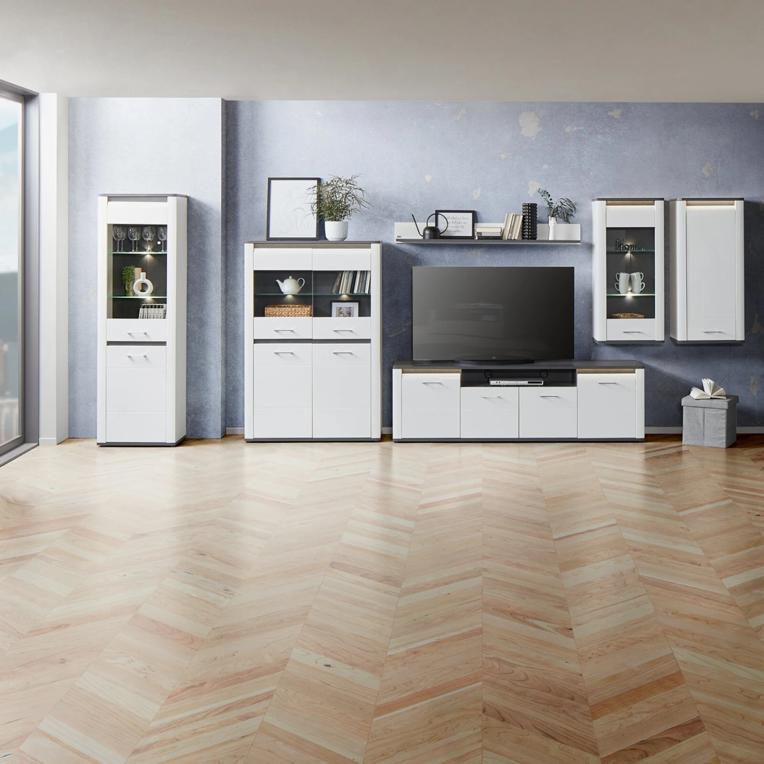 Luca Bessoni Lowboard ALASSIO - weiß Hochglanz - Matera dunkel - 204 cm 7 Luca Bessoni Lowboard ALASSIO - weiß Hochglanz - Matera dunkel - 204 cm – Bild 7