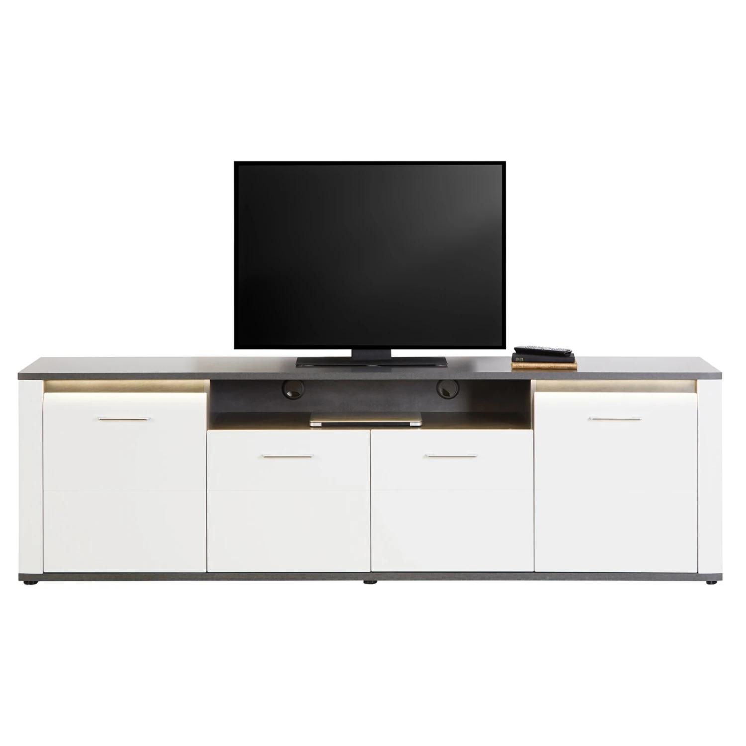 Luca Bessoni Lowboard ALASSIO - weiß Hochglanz - Matera dunkel - 204 cm 1 Luca Bessoni Lowboard ALASSIO - weiß Hochglanz - Matera dunkel - 204 cm