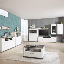 Luca Bessoni Hängevitrine ALASSIO - weiß Hochglanz - Matera dunkel - 55 cm -Esszimmer Verkaufsgeschäft 1016019500 07 1600Wx1600H