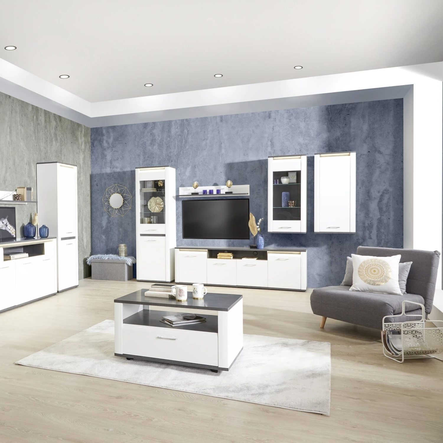 Luca Bessoni Hängeschrank ALASSIO - weiß Hochglanz - Matera dunkel - 55 cm 7 Luca Bessoni Hängeschrank ALASSIO - weiß Hochglanz - Matera dunkel - 55 cm – Bild 7