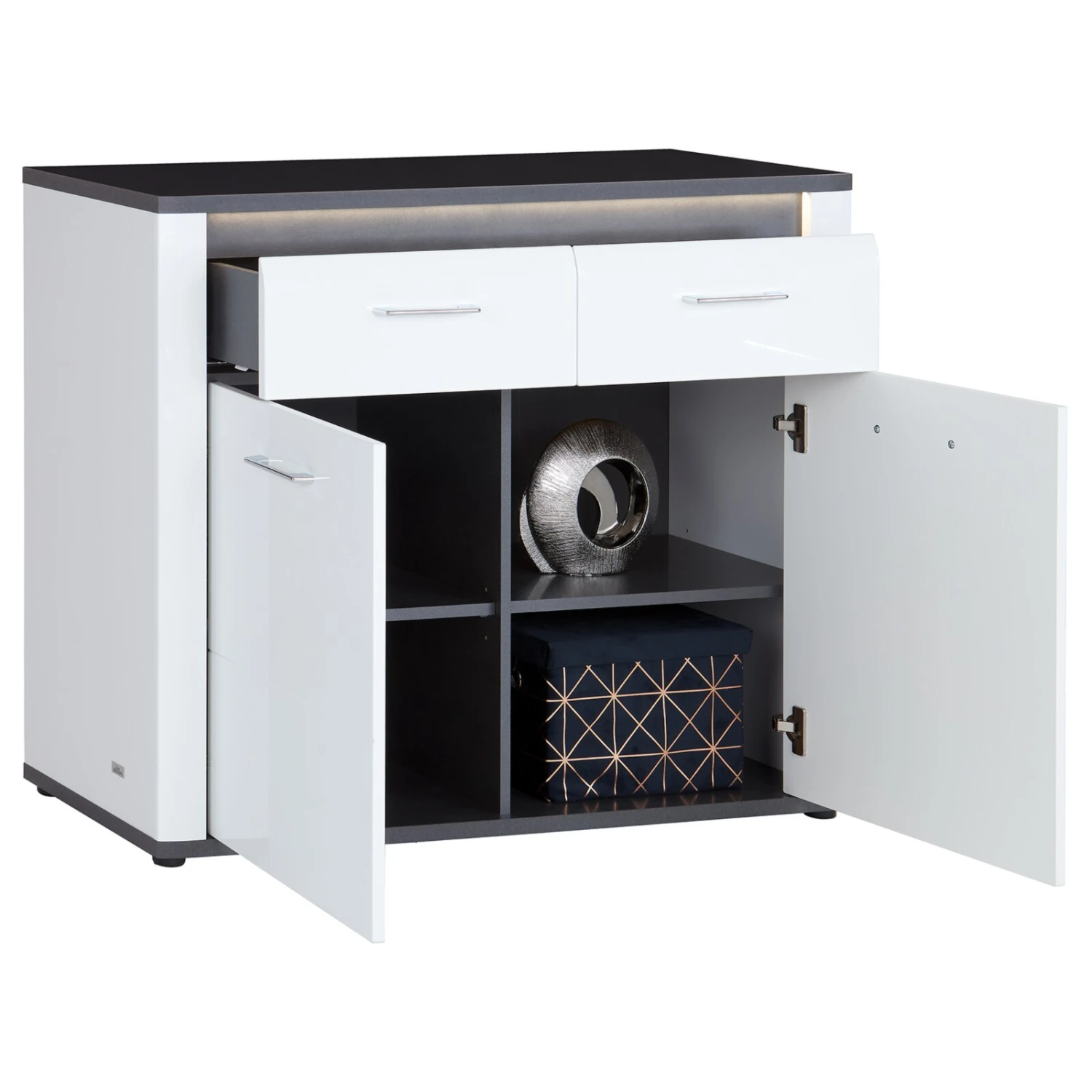 Luca Bessoni Kommode ALASSIO - weiß Hochglanz - Matera dunkel - 109 cm 2 Luca Bessoni Kommode ALASSIO - weiß Hochglanz - Matera dunkel - 109 cm – Bild 2