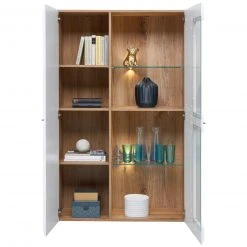 Luca Bessoni Highboardvitrine AURIS - weiß-Flagstaff Eiche - 95 cm -Esszimmer Verkaufsgeschäft 1016021601 04 1600Wx1600H