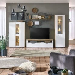 Luca Bessoni Highboardvitrine AURIS - weiß-Flagstaff Eiche - 95 cm -Esszimmer Verkaufsgeschäft 1016021601 06 1600Wx1600H