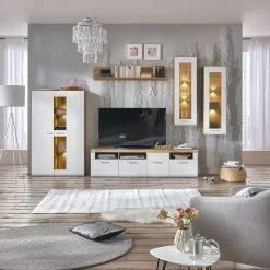 Luca Bessoni Highboardvitrine AURIS - weiß-Flagstaff Eiche - 95 cm -Esszimmer Verkaufsgeschäft 1016021601 07 1600Wx1600H