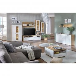 Luca Bessoni Highboardvitrine AURIS - weiß-Flagstaff Eiche - 95 cm -Esszimmer Verkaufsgeschäft 1016021601 08 1600Wx1600H