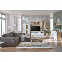 Luca Bessoni Highboardvitrine AURIS - weiß-Flagstaff Eiche - 95 cm -Esszimmer Verkaufsgeschäft 1016021601 09 1600Wx1600H