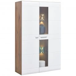 Luca Bessoni Highboardvitrine AURIS - weiß-Flagstaff Eiche - 95 cm