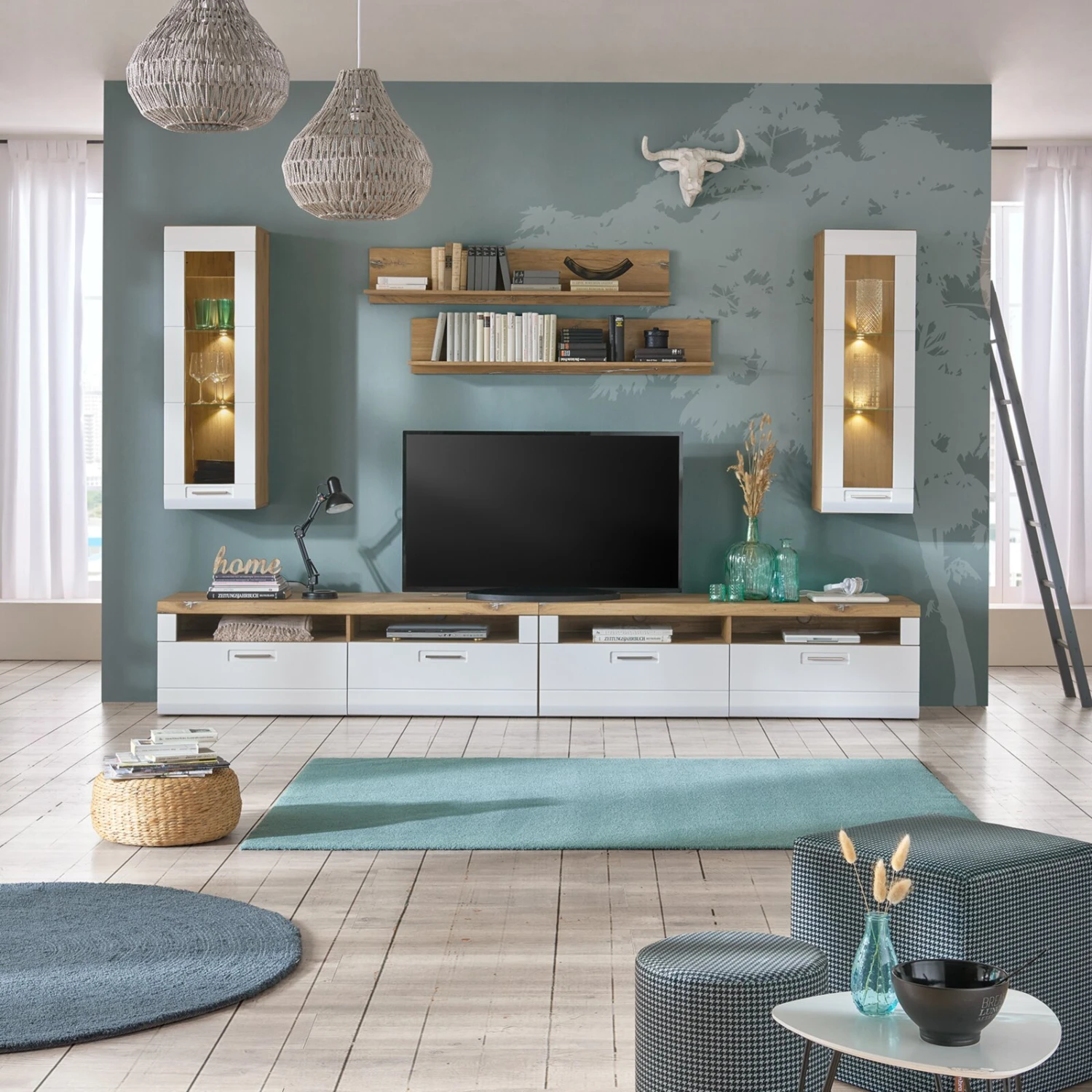 Luca Bessoni Hängevitrine AURIS - weiß-Flagstaff Eiche 5 Luca Bessoni Hängevitrine AURIS - weiß-Flagstaff Eiche – Bild 5