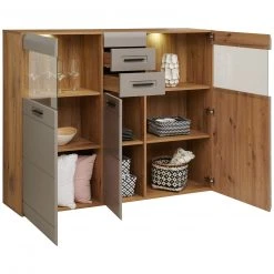 Luca Bessoni Highboardvitrine AURIS - Basalt-Flagstaff Eiche - 155 cm -Esszimmer Verkaufsgeschäft 1016021800 03 1600Wx1600H