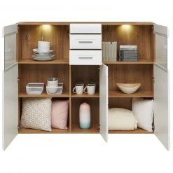 Luca Bessoni Highboardvitrine AURIS - weiß-Flagstaff Eiche - 155 cm -Esszimmer Verkaufsgeschäft 1016021801 04 1600Wx1600H