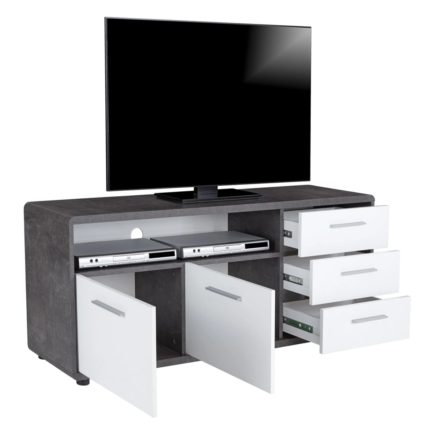 TV-Lowboard - Betonoptik-weiß - 3 Schubkästen - 150 cm 6 TV-Lowboard - Betonoptik-weiß - 3 Schubkästen - 150 cm – Bild 6