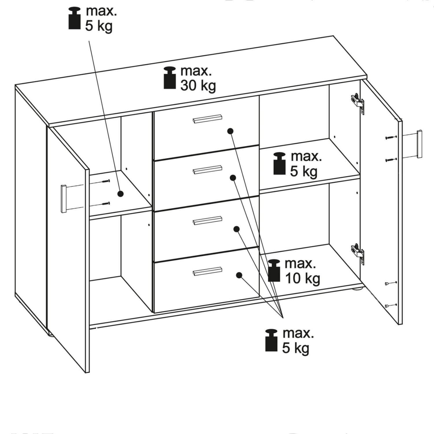 Sideboard - Alpinweiß - 132 cm breit 2 Sideboard - Alpinweiß - 132 cm breit – Bild 2
